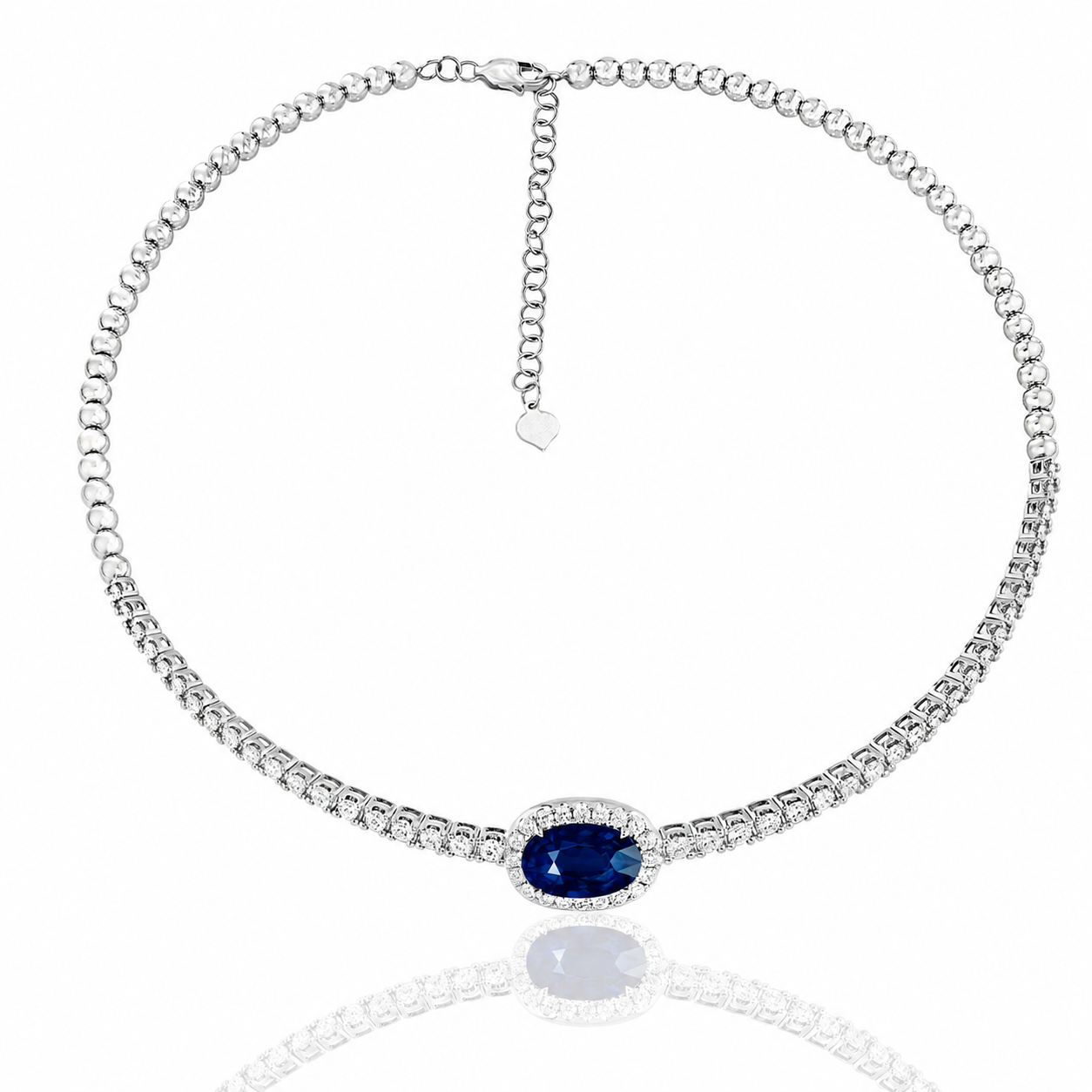18k White Gold Sapphire Diamond Collar Necklace
