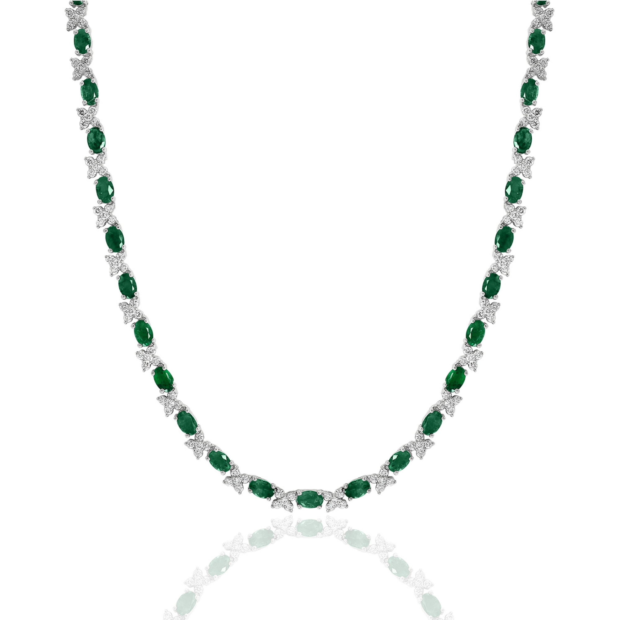 14k White Gold Emerald Diamond Necklace