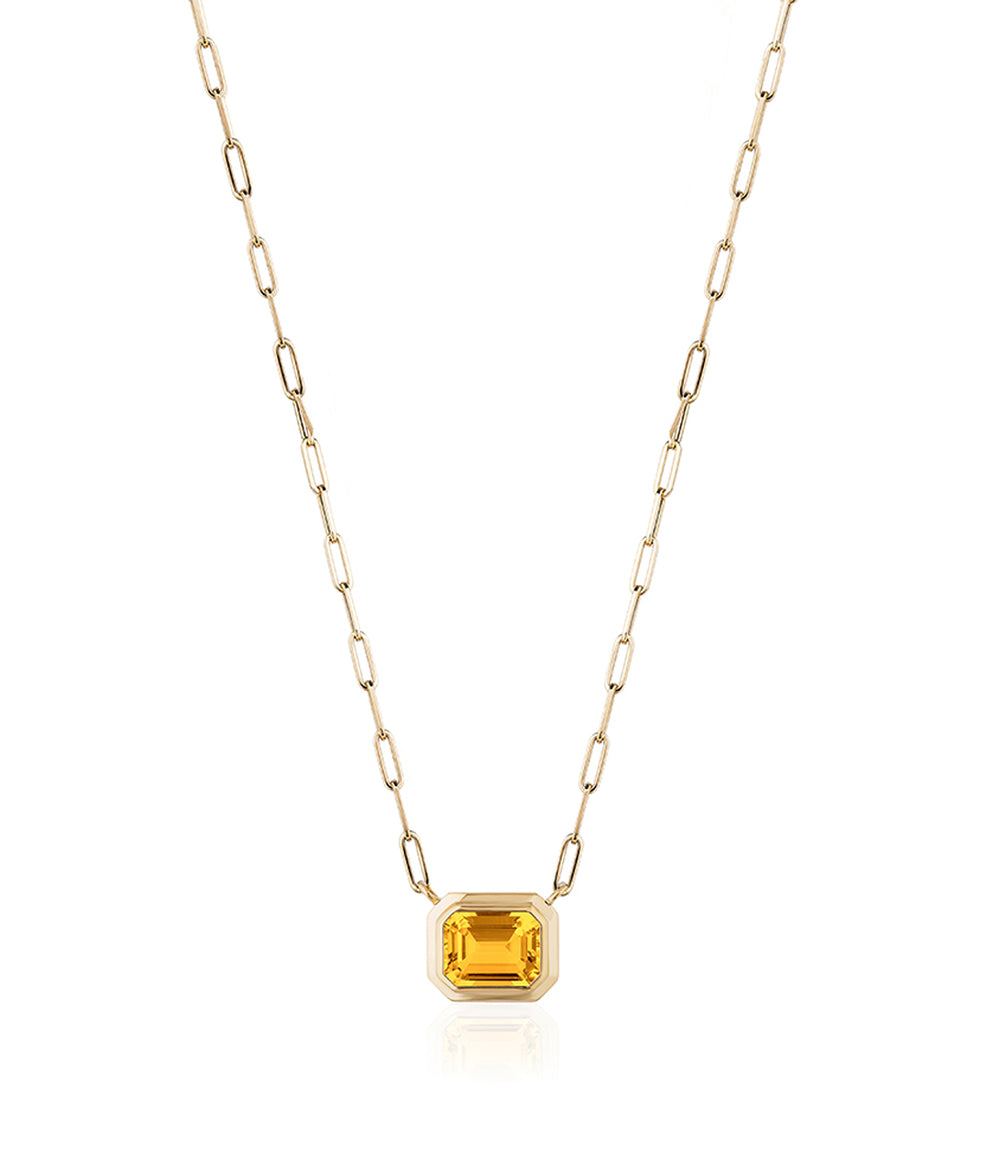 18k Yellow Gold Manhattan Citrine Bezel Pendant Necklace