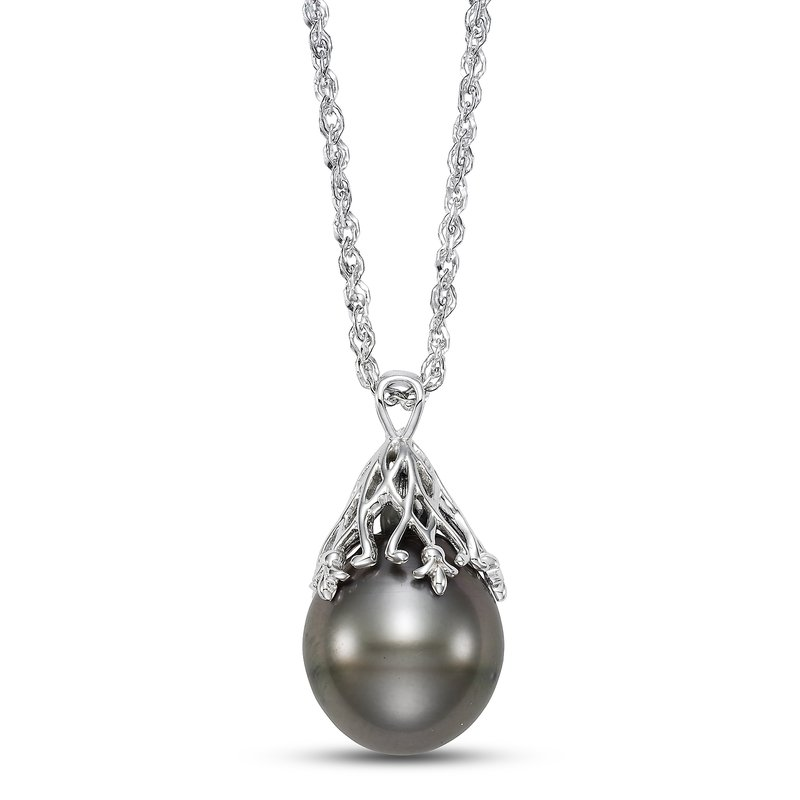 18k White Gold Tahitian Pearl Vintage Pendant Necklace
