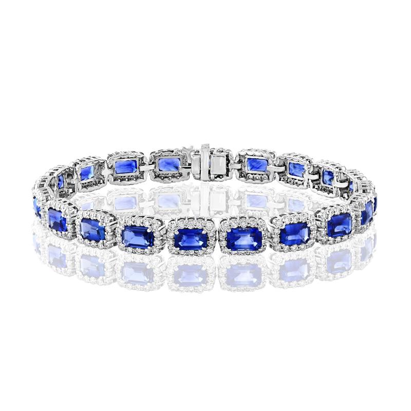 14k White Gold Sapphire Diamond Halo Bracelet