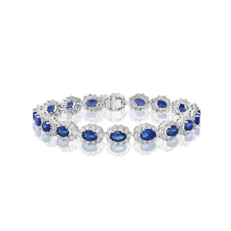 14k White Gold Sapphire Diamond Halo Bracelet