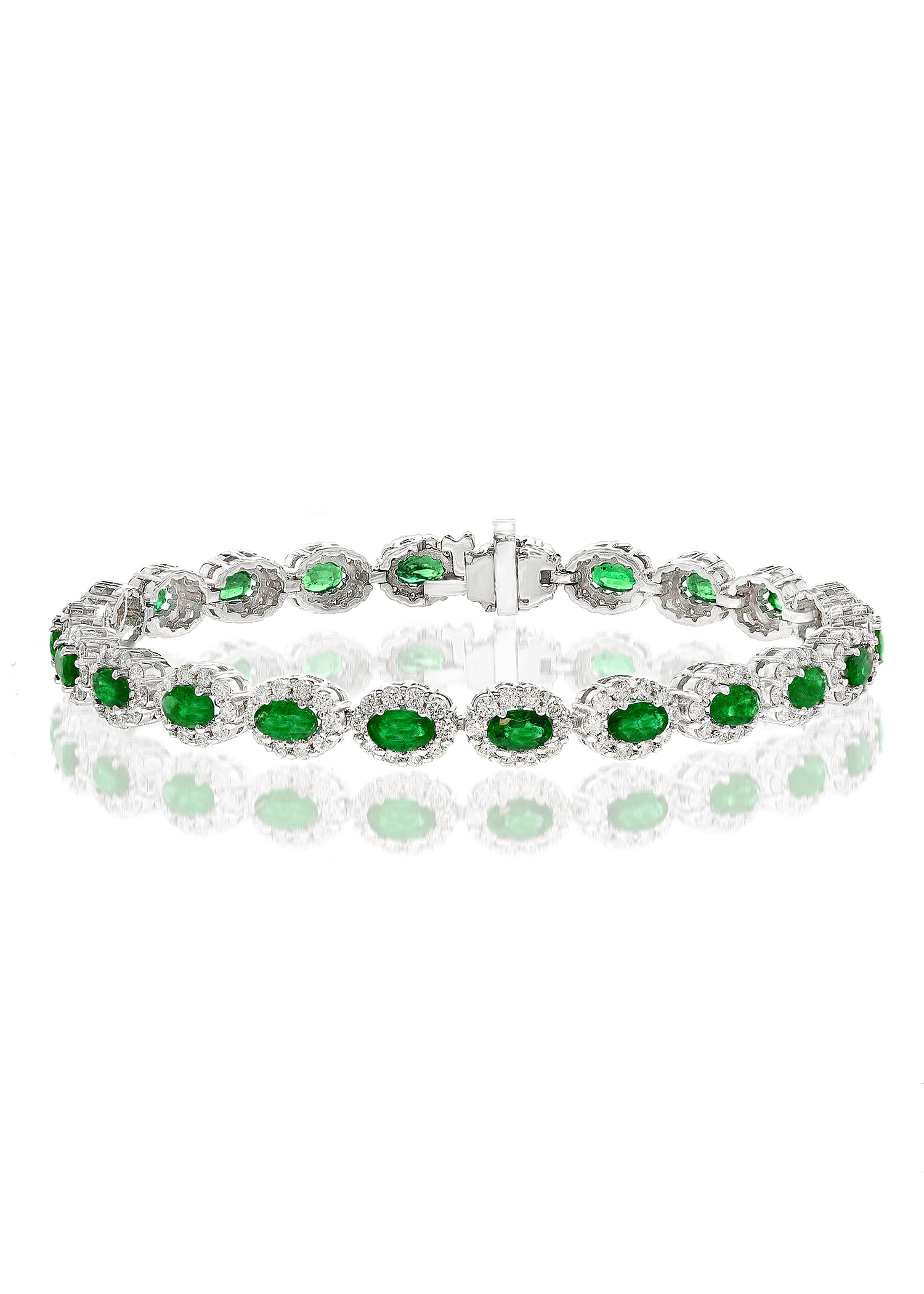 14k White Gold Emerald Diamond Small Halo Bracelet
