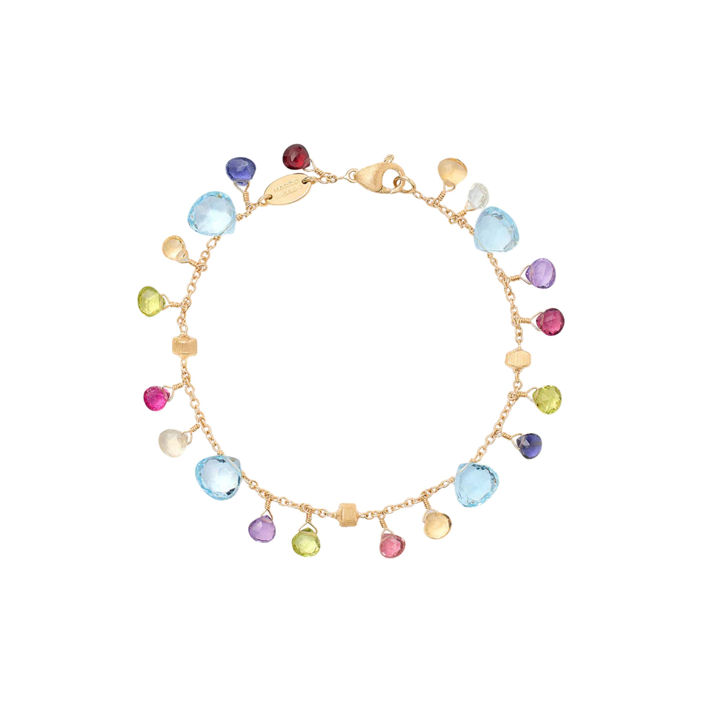 18k Yellow Gold Paradise Mixed Gemstone Single Strand Gemstone Bracelet