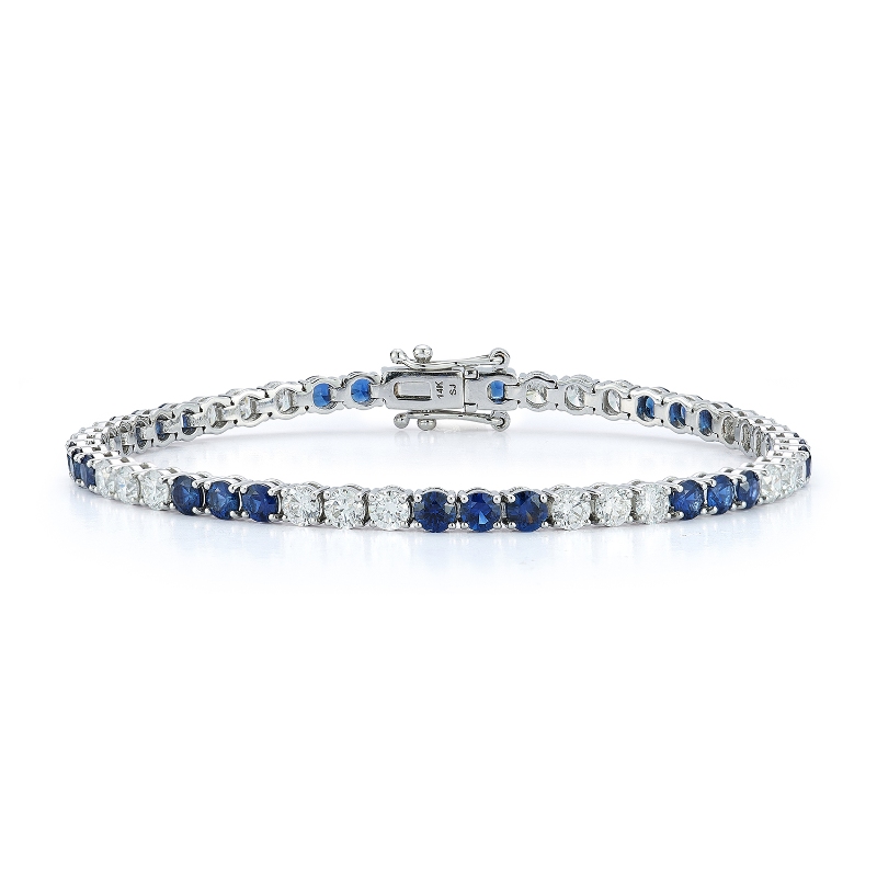 14k White Gold Sapphire Diamond Straight Line Tennis Bracelet