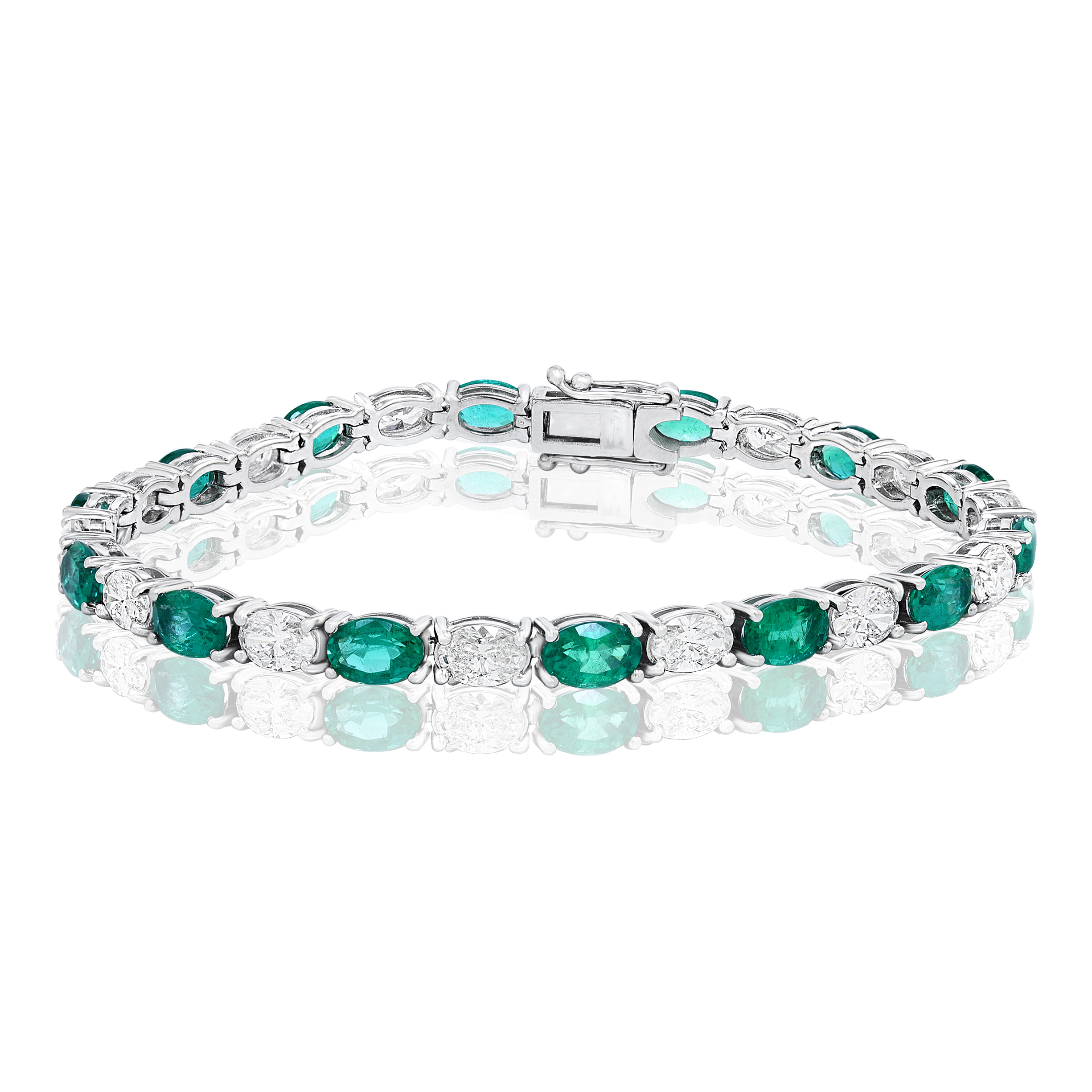 14k White Gold Emerald Diamond Alternating Tennis Bracelet