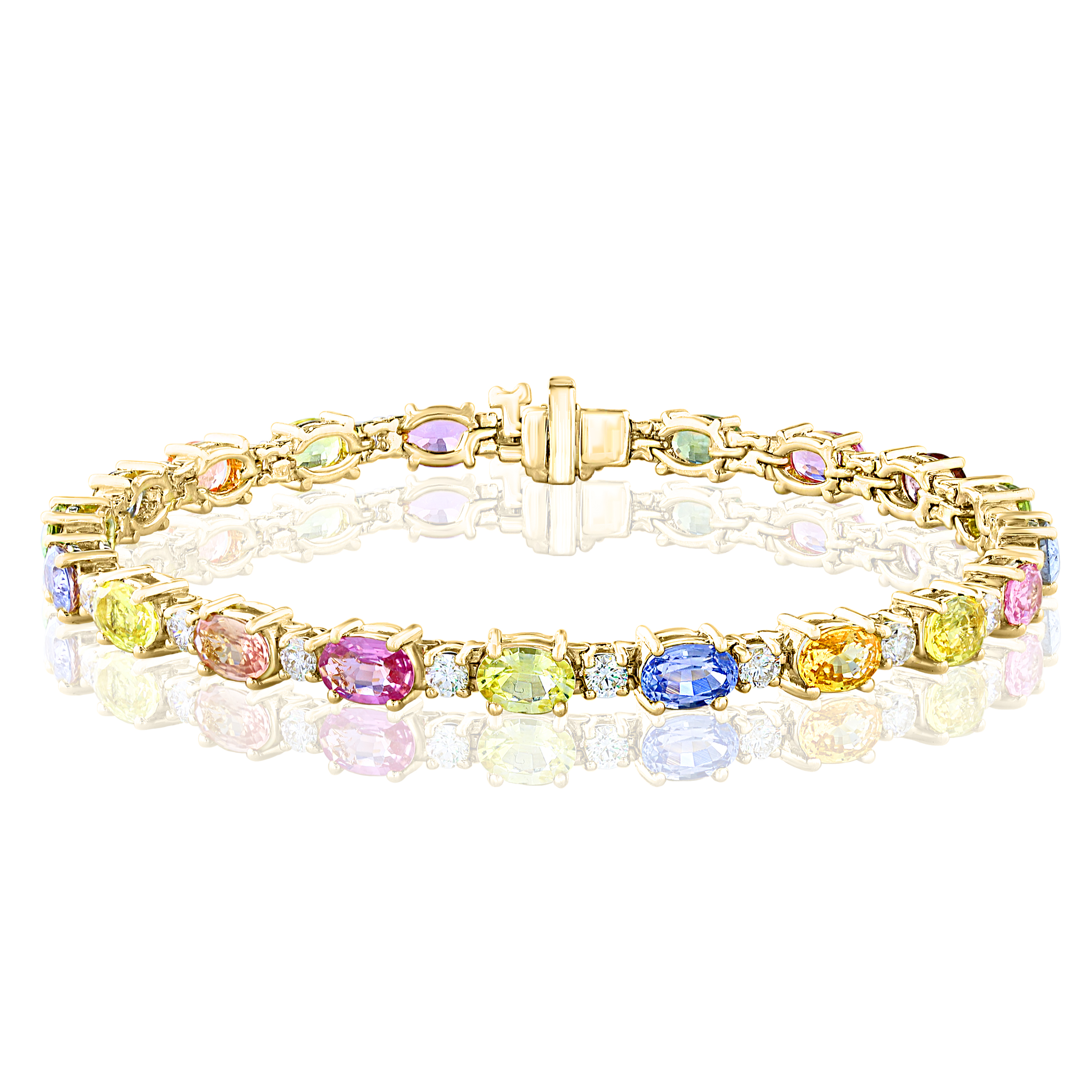 14k Yellow Gold Sapphire Diamond Tennis Bracelet