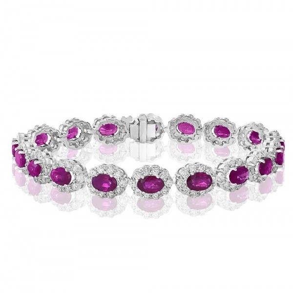 14k White Gold Ruby Diamond Tennis Bracelet