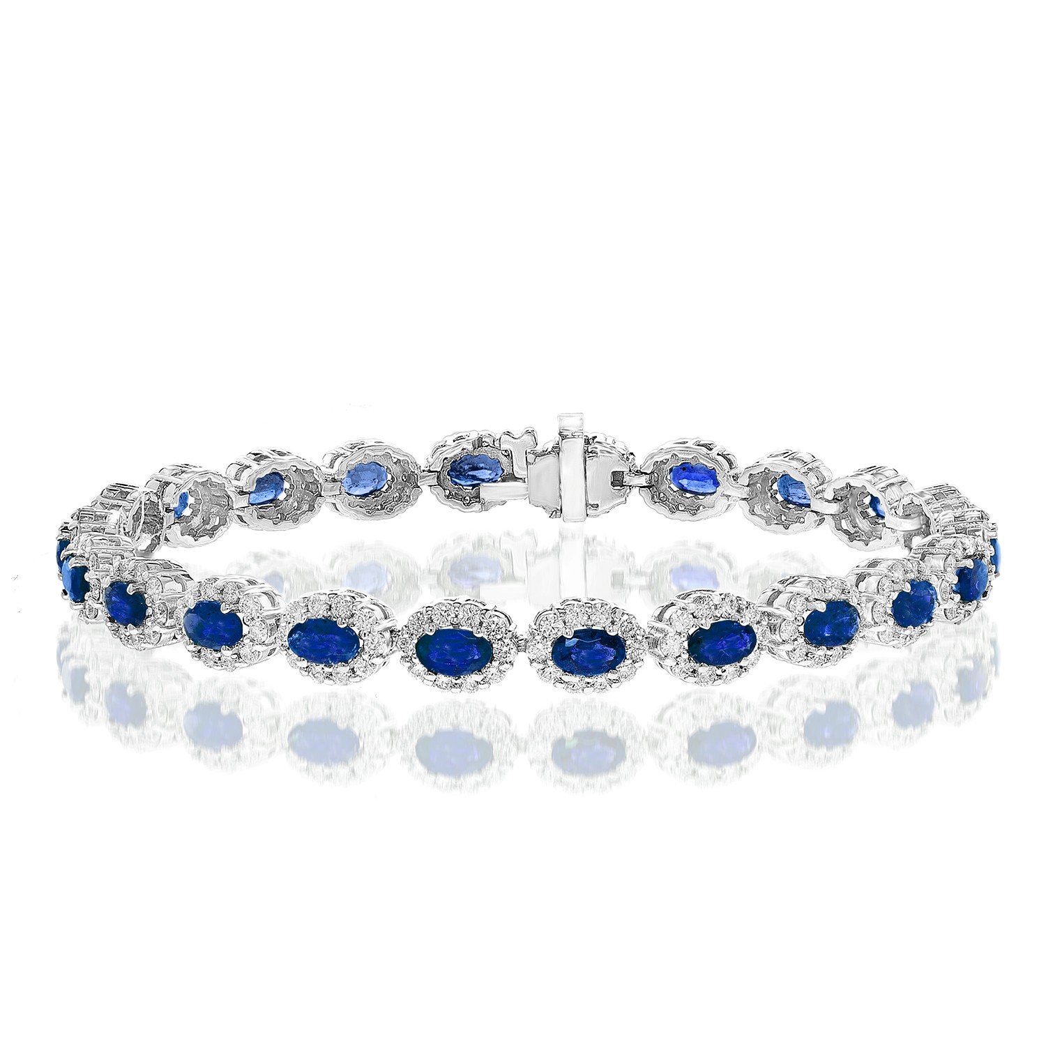 14k White Gold Sapphire Diamond Tennis Bracelet