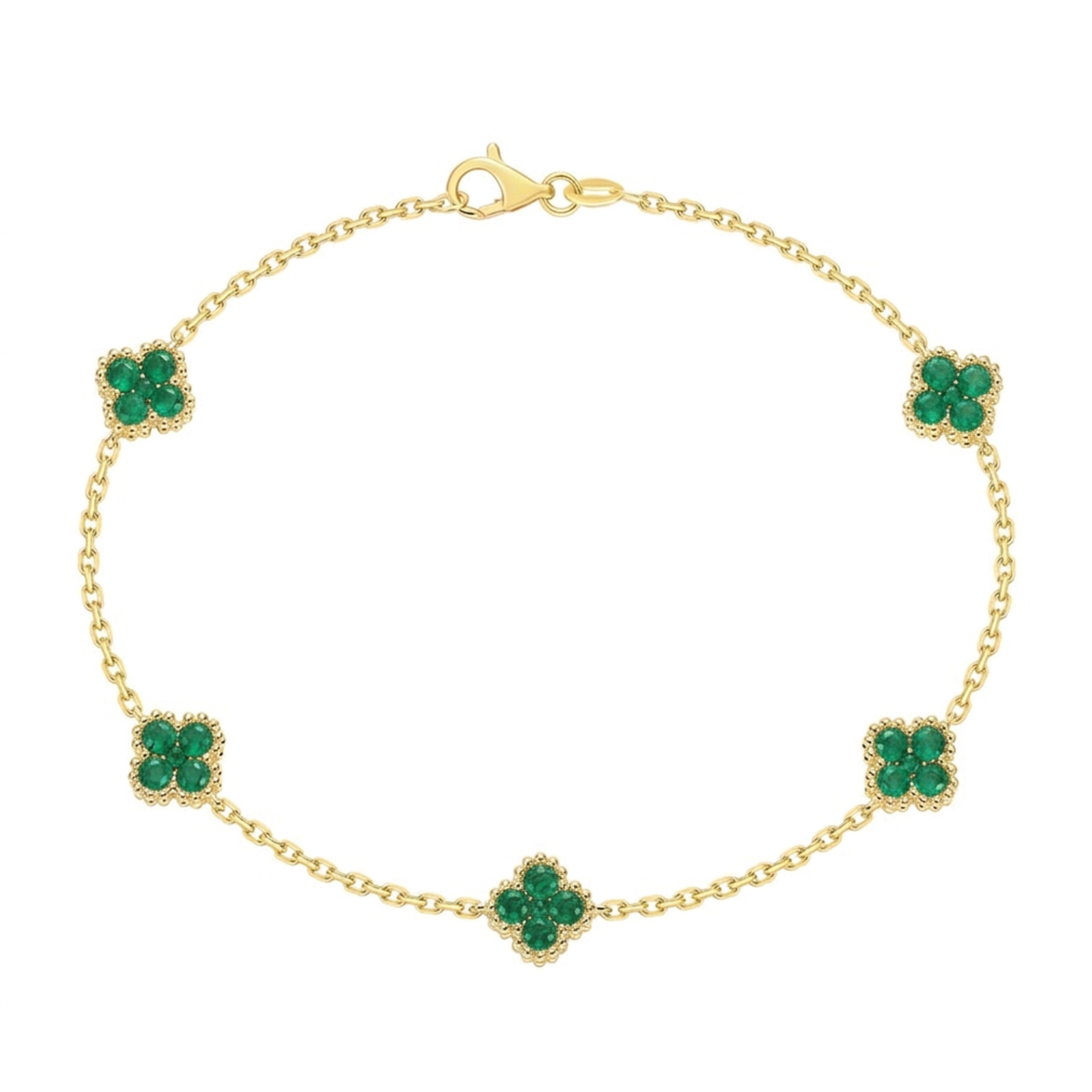 14k Yellow Gold Emerald Clover Station Bracelet