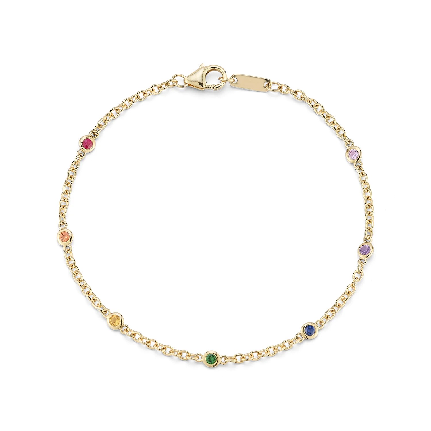 14k Yellow Gold Mixed Color Sapphire Bezel Bracelet