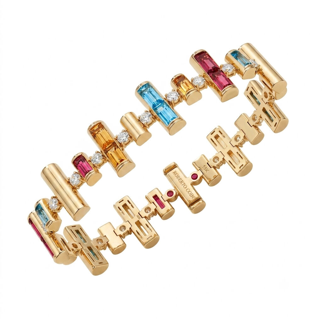 18k Yellow Gold Domino Mixed Gemstone Bracelet