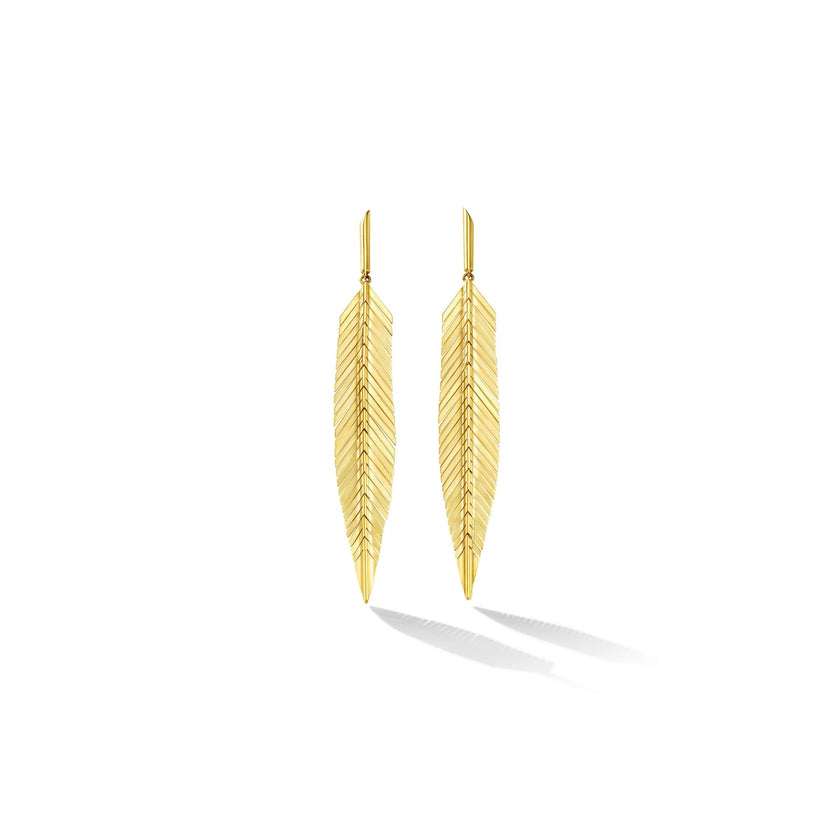 18k Yellow Gold Medium Feather Earrings