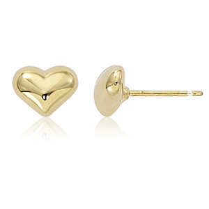 14k Yellow Gold Puffed Hear Stud Earrings