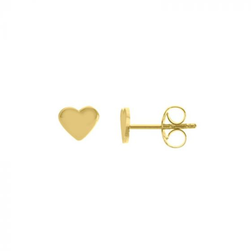 14k Yellow Gold Flat Heart Stud Earrings