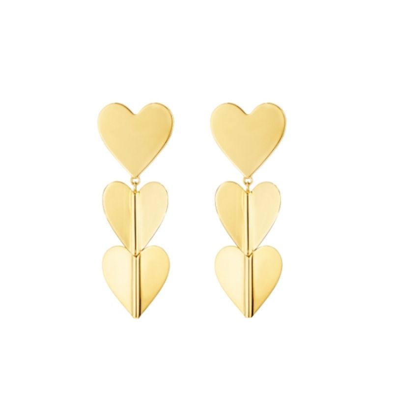 18k Yellow Gold Wings Of Love Three Heart Drop Earrings
