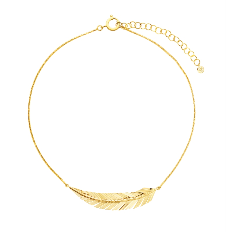 18k Yellow Gold Medium Feather Necklace
