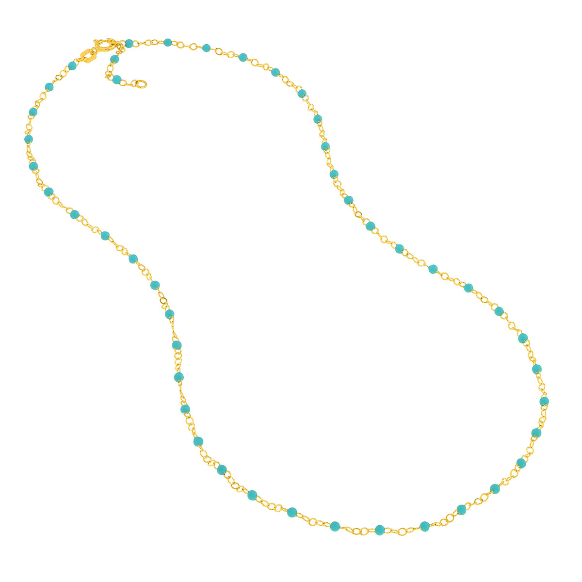 14k Yellow Gold Turquoise Enamel Piatto Necklace