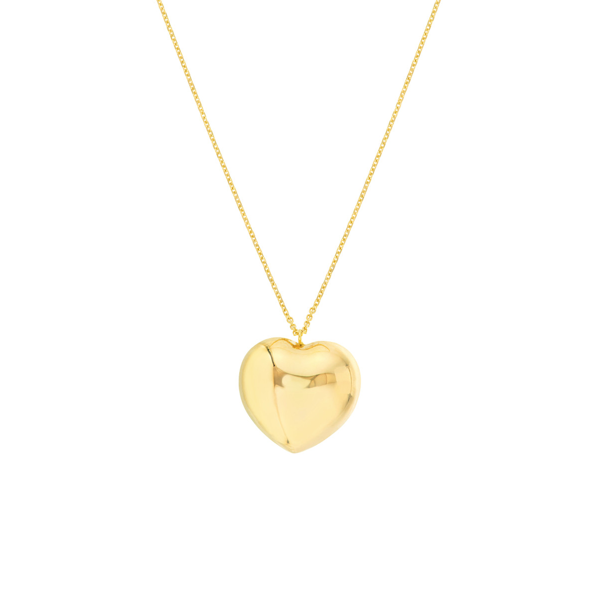 14k Yellow Gold Large Puffed Heart Necklace