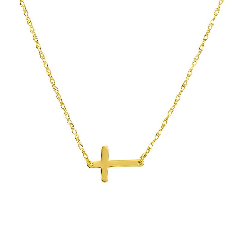 14k Yellow Gold Mini Horizontal Cross Necklace