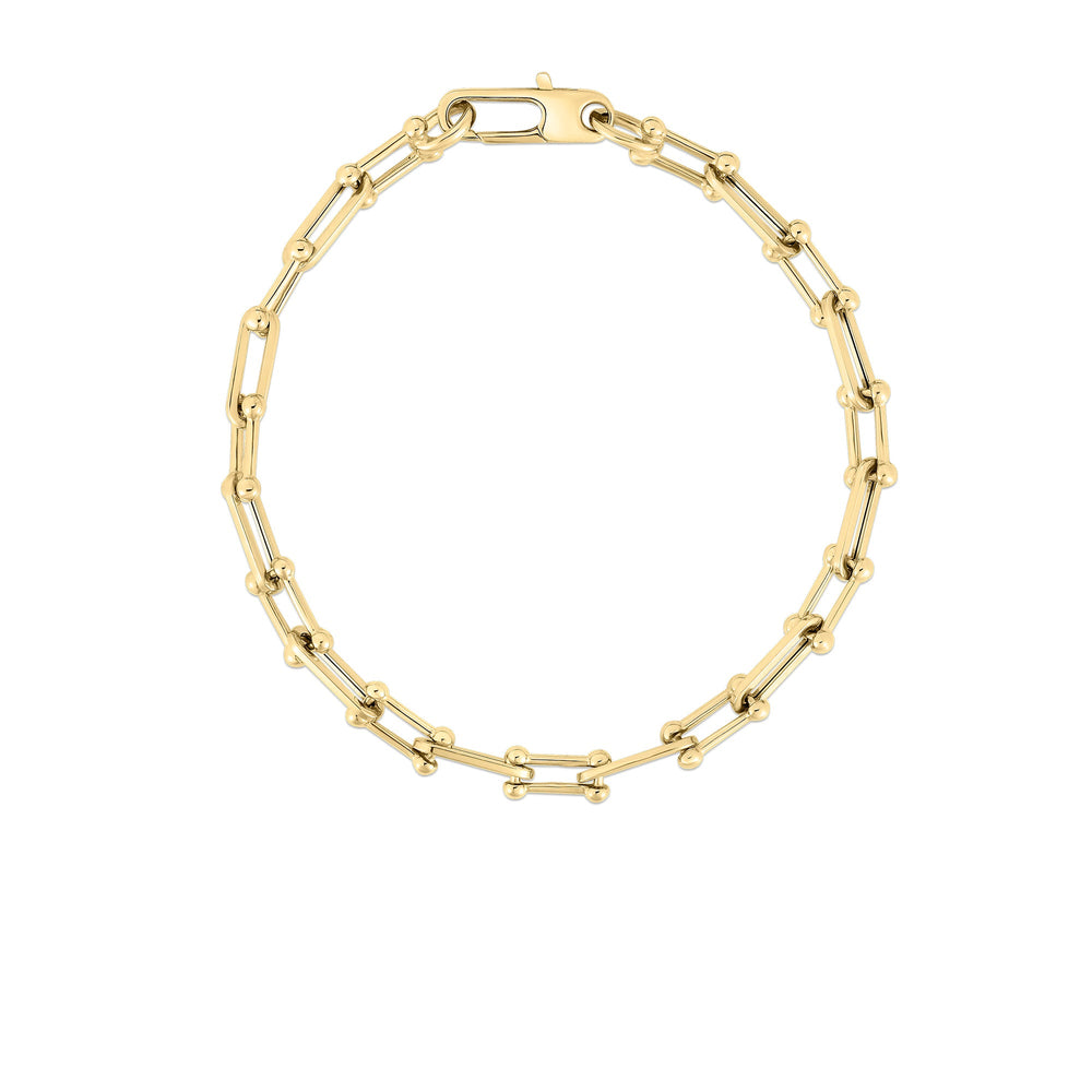 18k Yellow Gold Designer Gold Beaded End Paperclip Necklace
