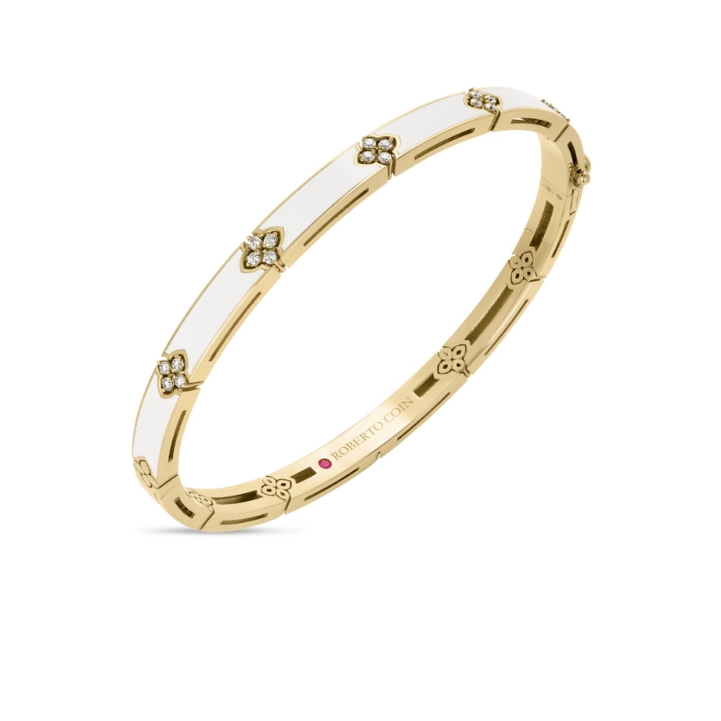 18k Yellow Gold Love In Verona White Enamel Bangle Bracelet