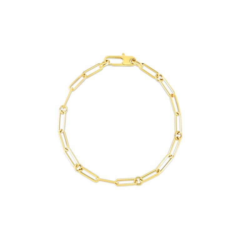 18k Yellow Gold Paperclip And Round Link Bracelet
