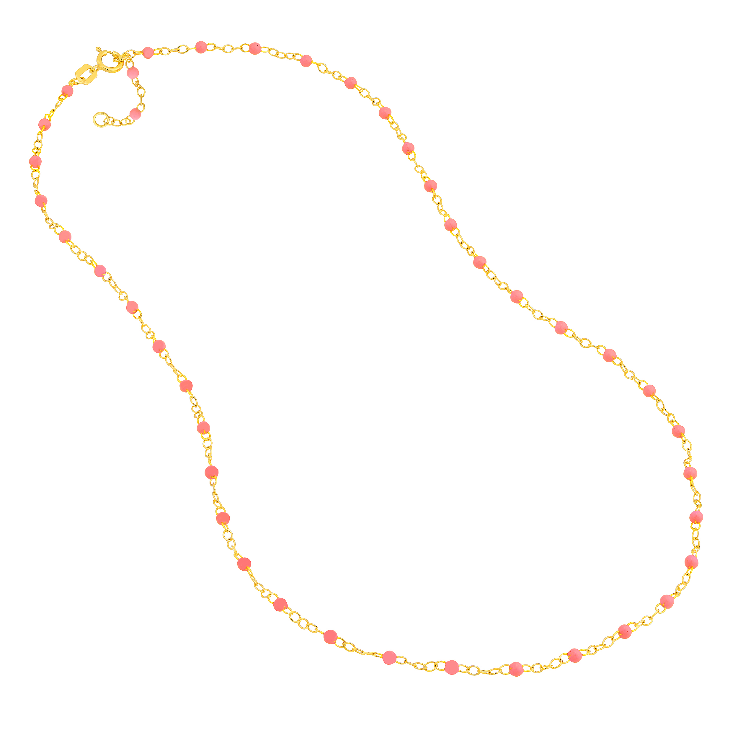 14k Yellow Gold Baby Pink Enamel Bead Chain Bracelet