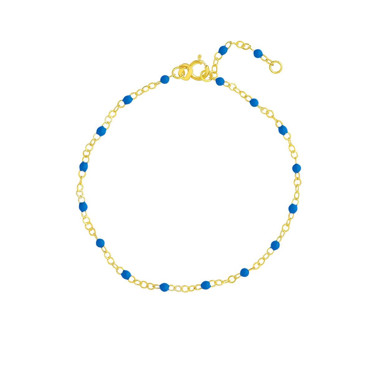14k Yellow Gold Cobalt Blue Enamel Bead Chain Bracelet