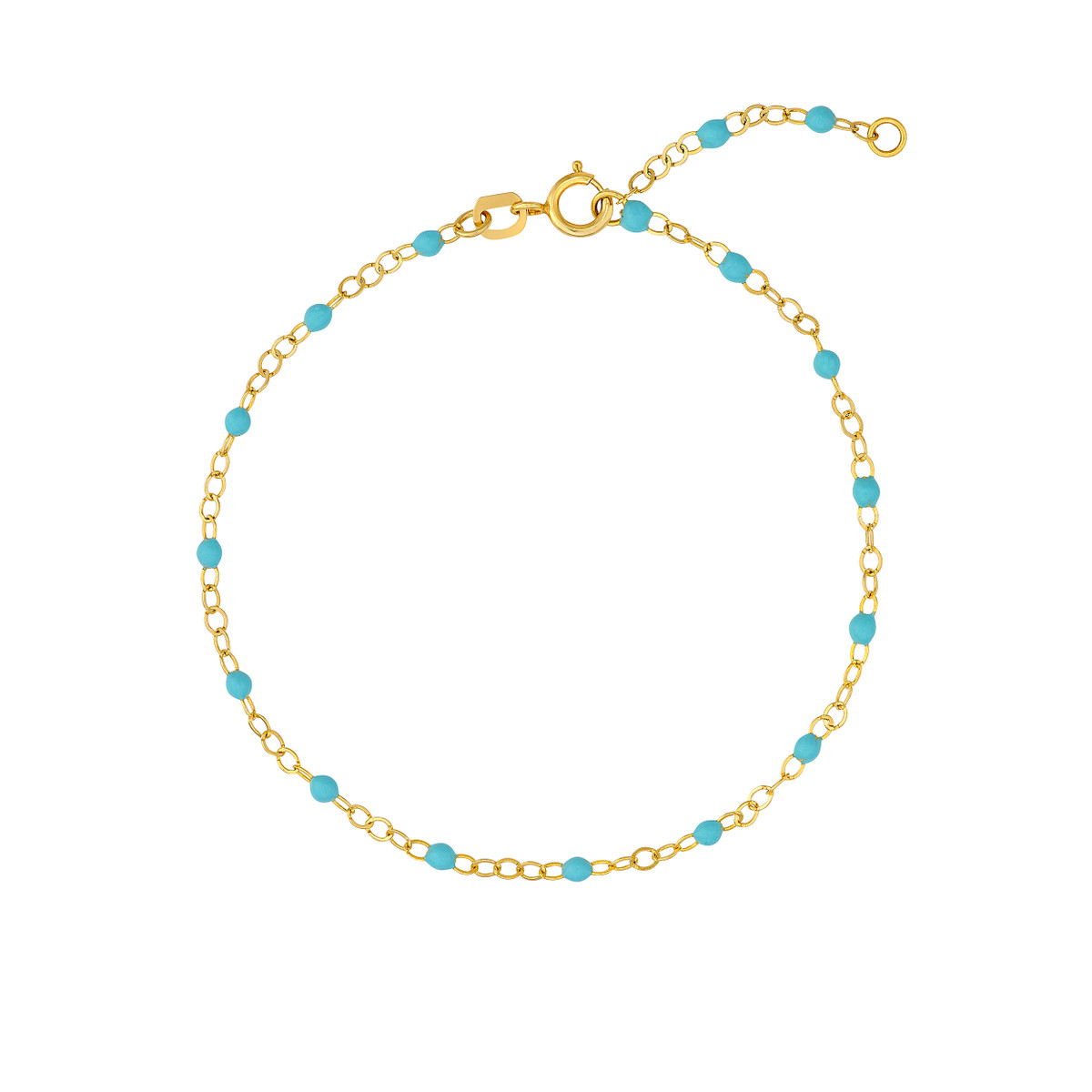 14k Yellow Gold Turquoise Enamel Bead Chain Bracelet