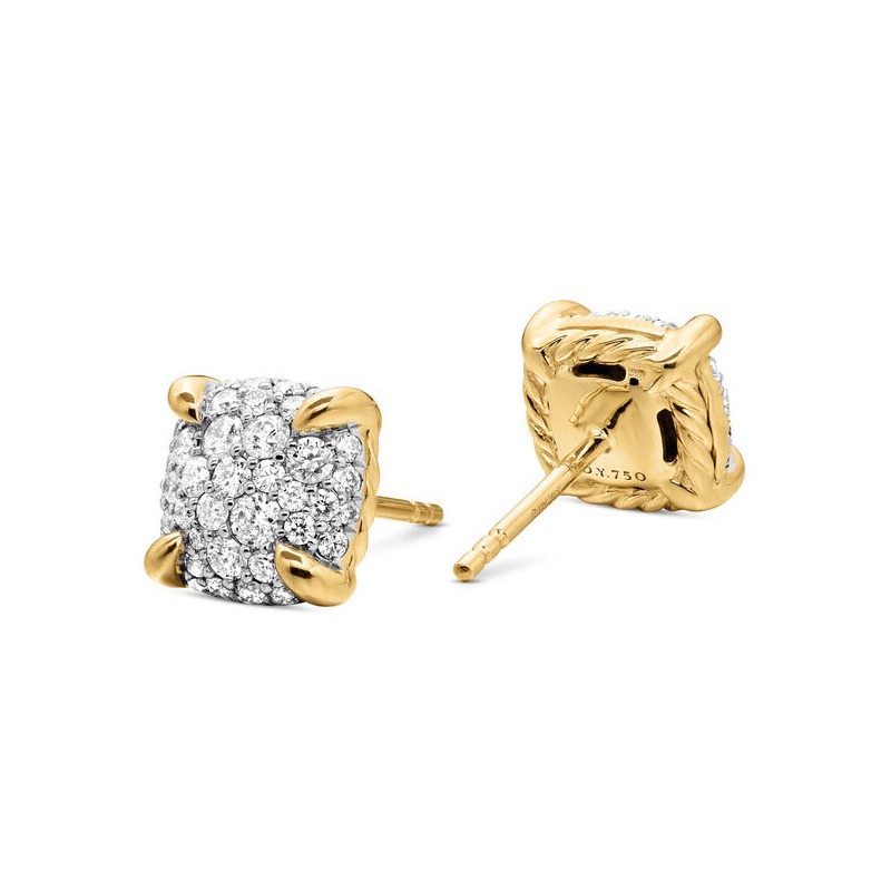 18K Yellow Gold 8Mm Pave Chatelaine Earrings With Diamonds 0.42Ctw