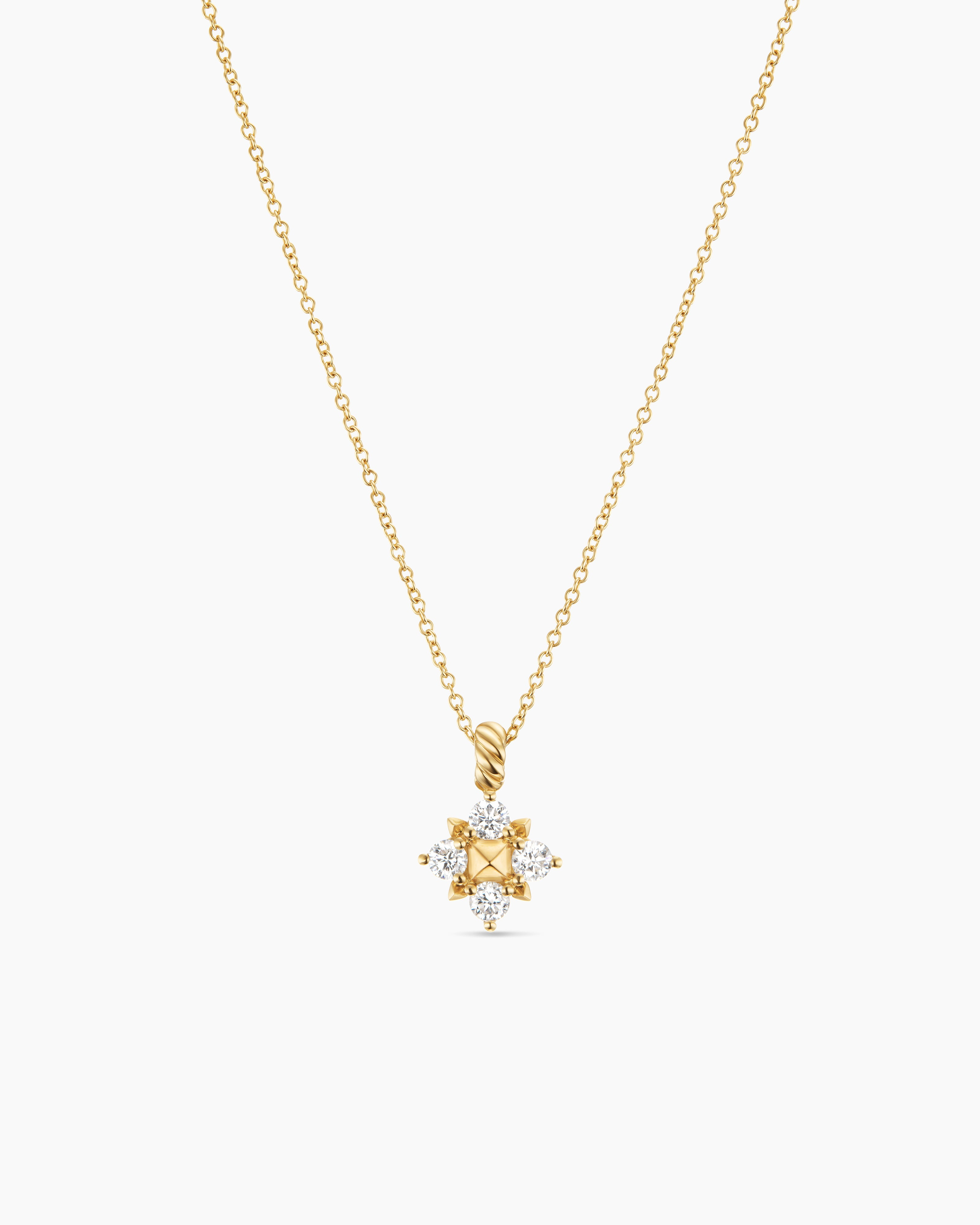 18K Yellow Gold 8Mm Petite Modern Renaissance Pyramid Pendant Necklace With Diamonds 0.