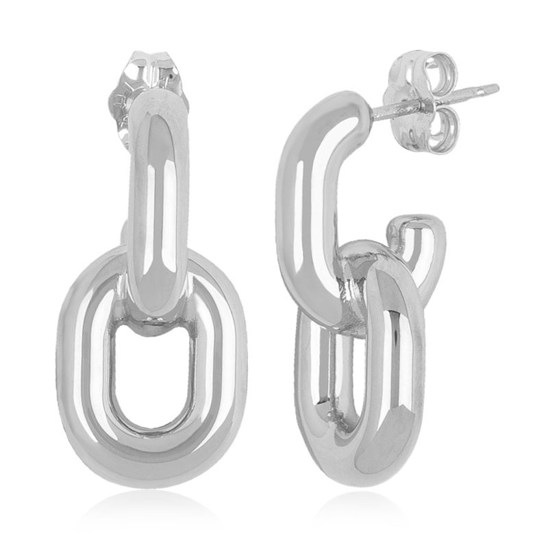 Sterling Silver Medium Oval Double Link Earrings