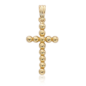 14k Yellow Gold Beaded Cross Charm
