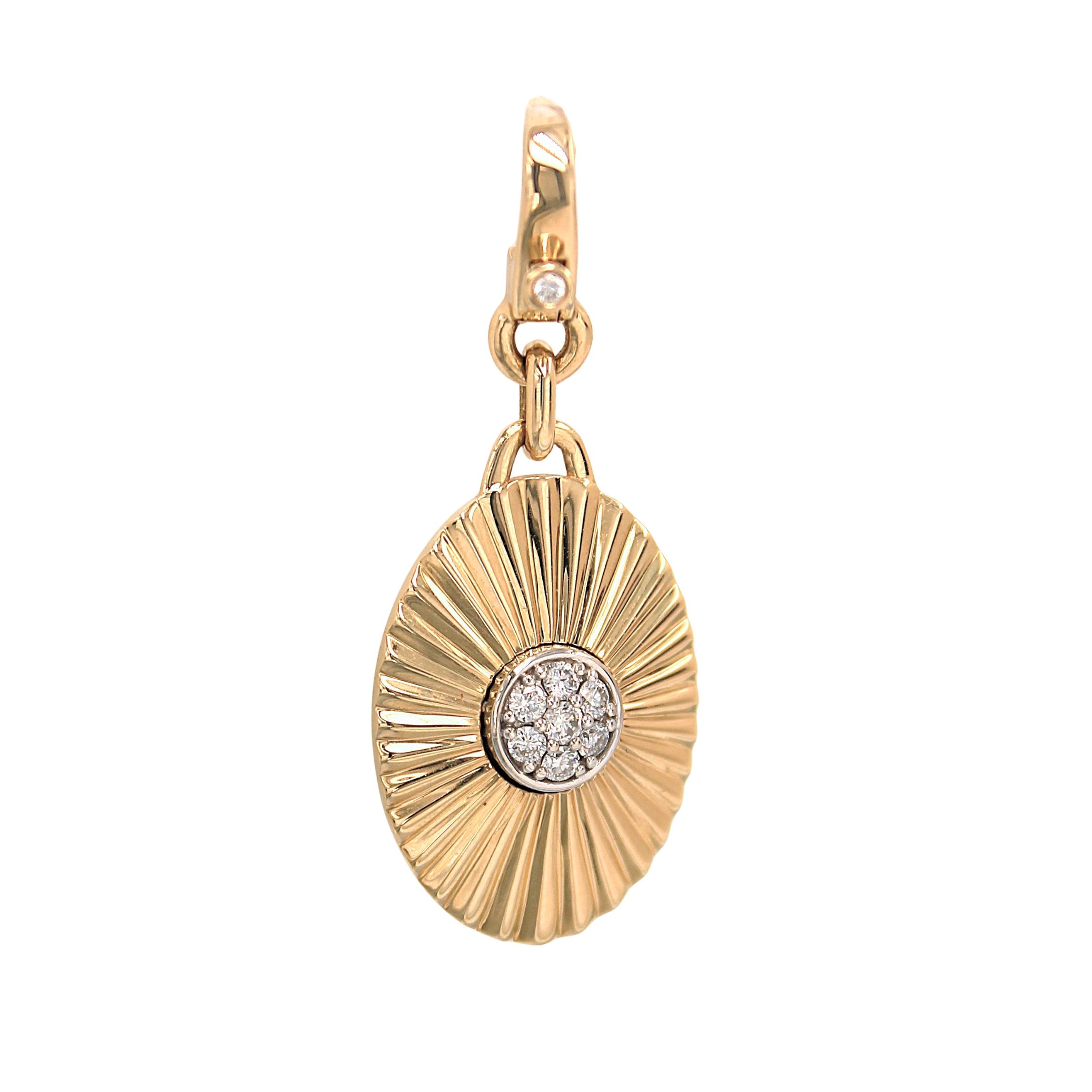 14k Two Tone Pave Center Fluted Oval Charm