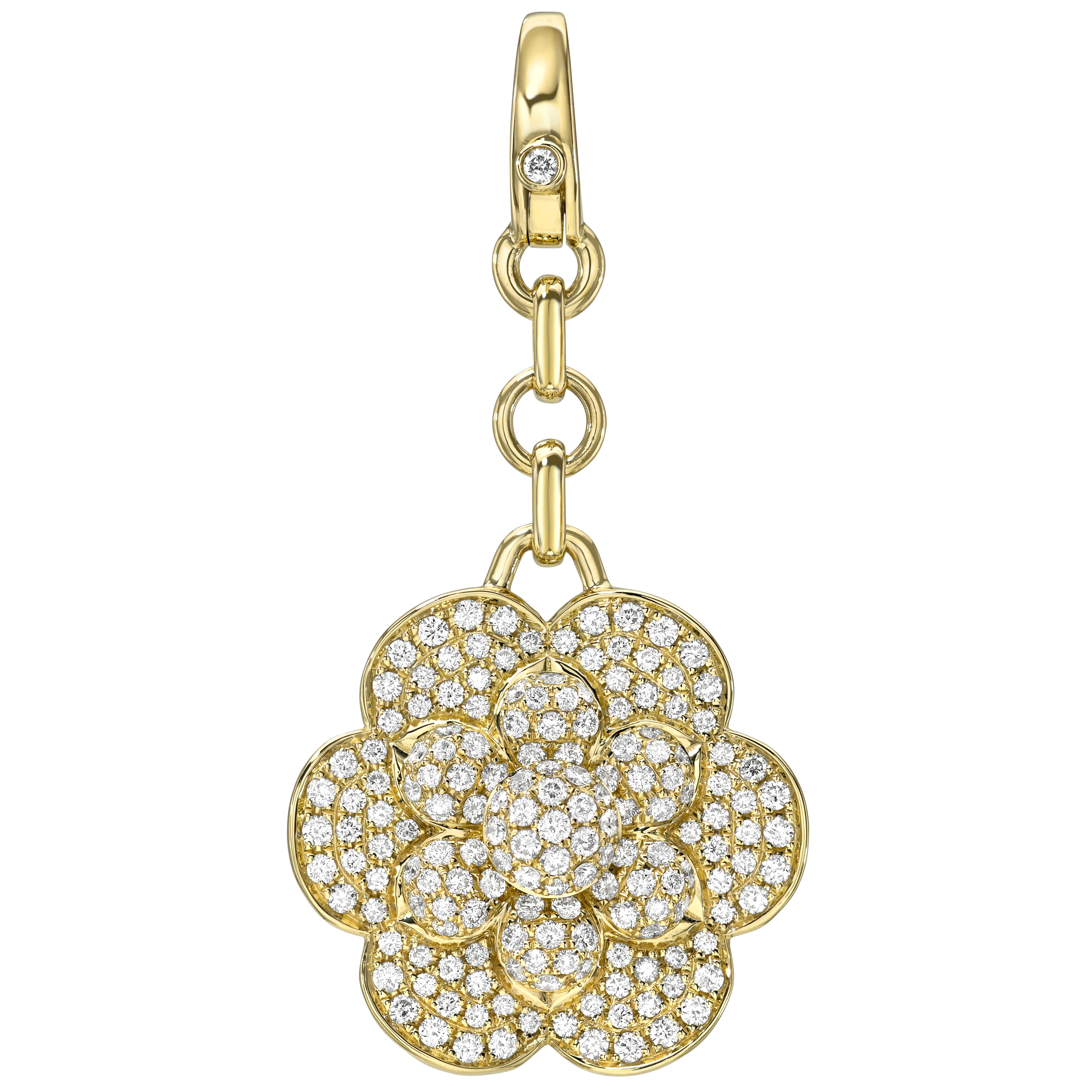 14k Yellow Gold Pave Diamond Flower Charm
