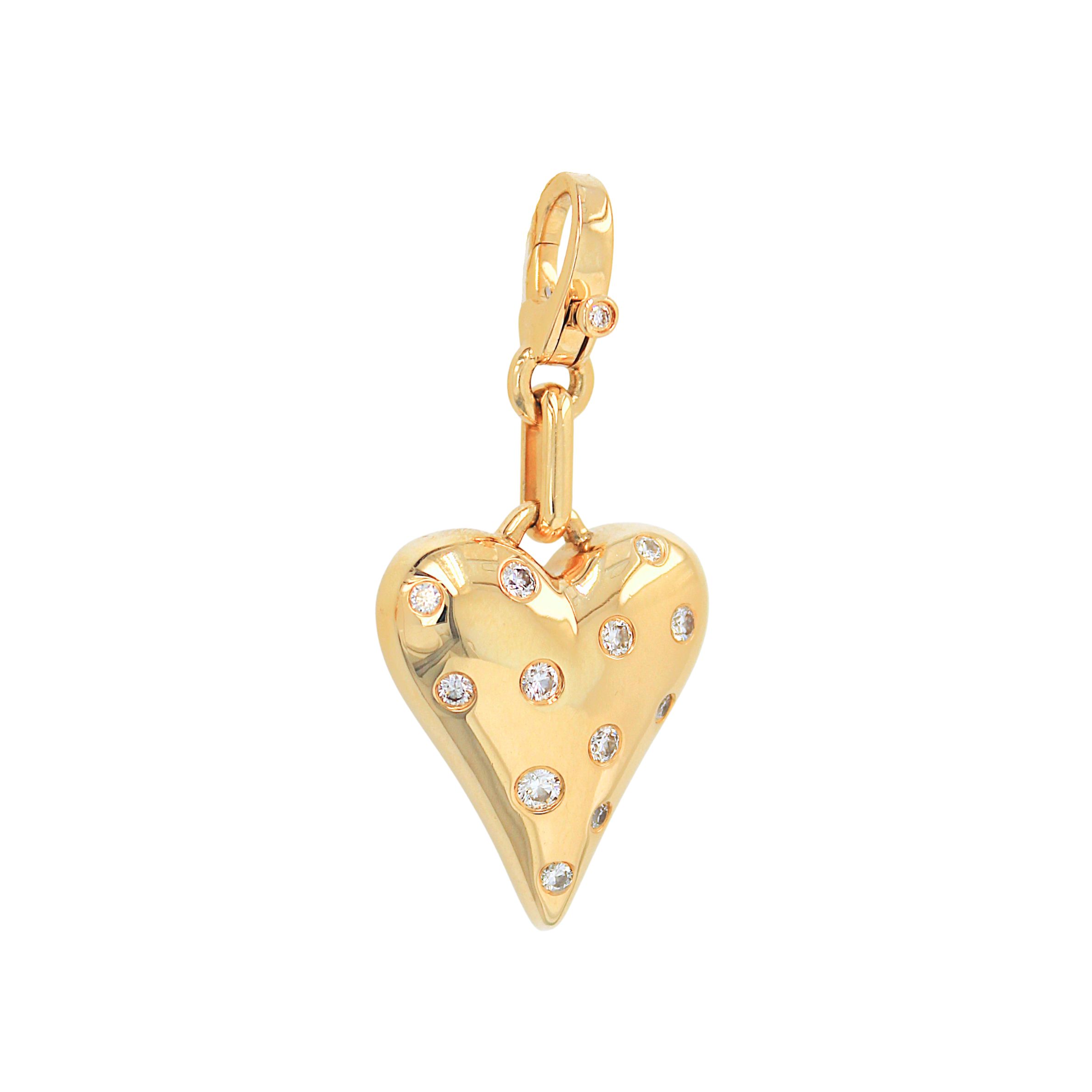 14k Yellow Gold Flush Set Diamond Heart Charm