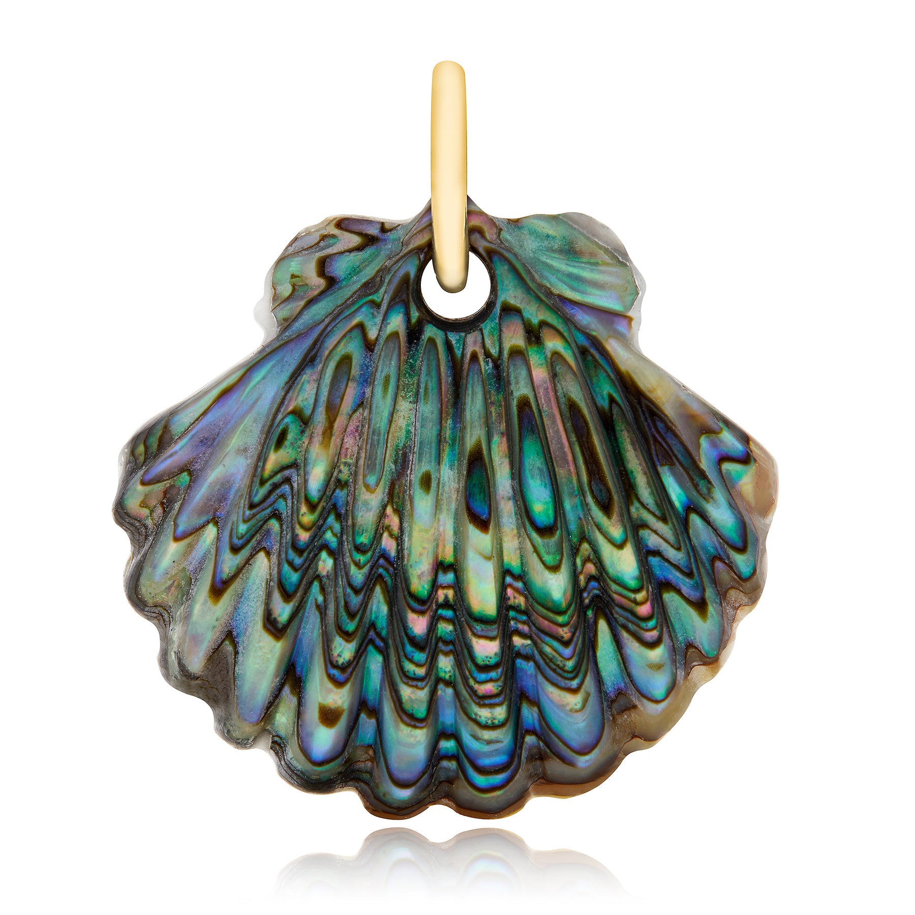 14k Yellow Gold Albalone And Chalcedony Scallop Shell Charm