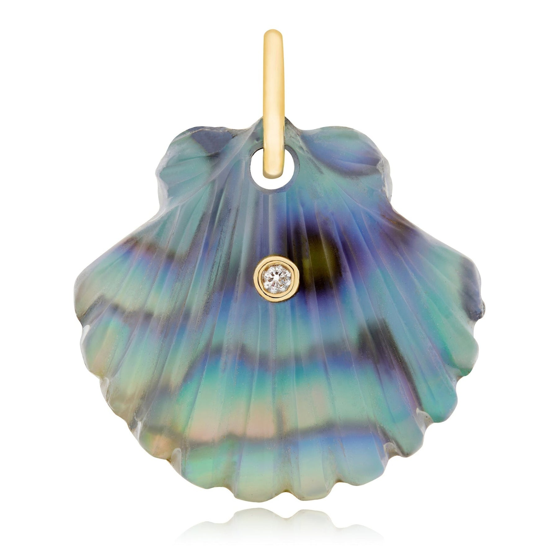 14k Yellow Gold Albalone And Chalcedony Scallop Shell Charm