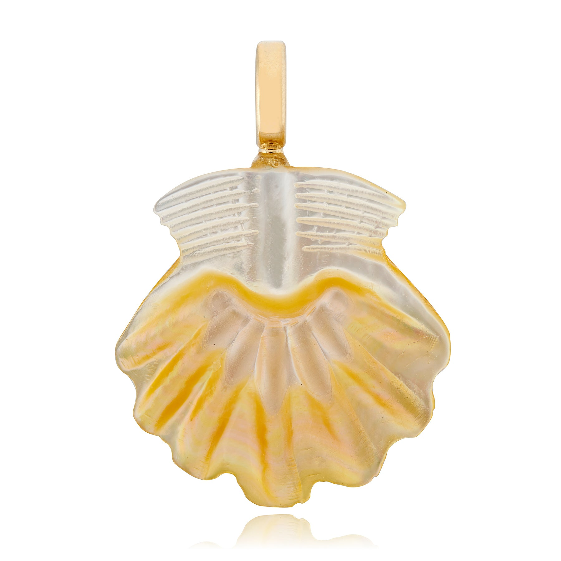 14k Yellow Gold Golden Mother Of Pearl Scallop Shell Charm