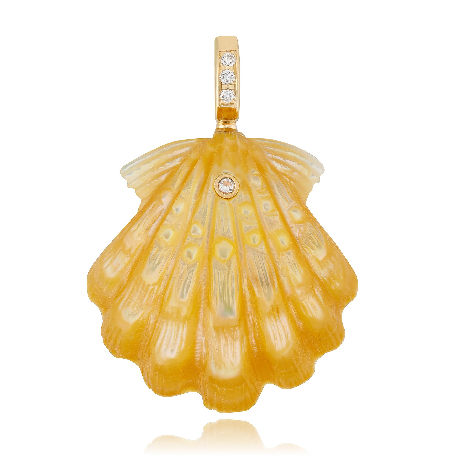 14k Yellow Gold Golden Mother Of Pearl Scallop Shell Charm