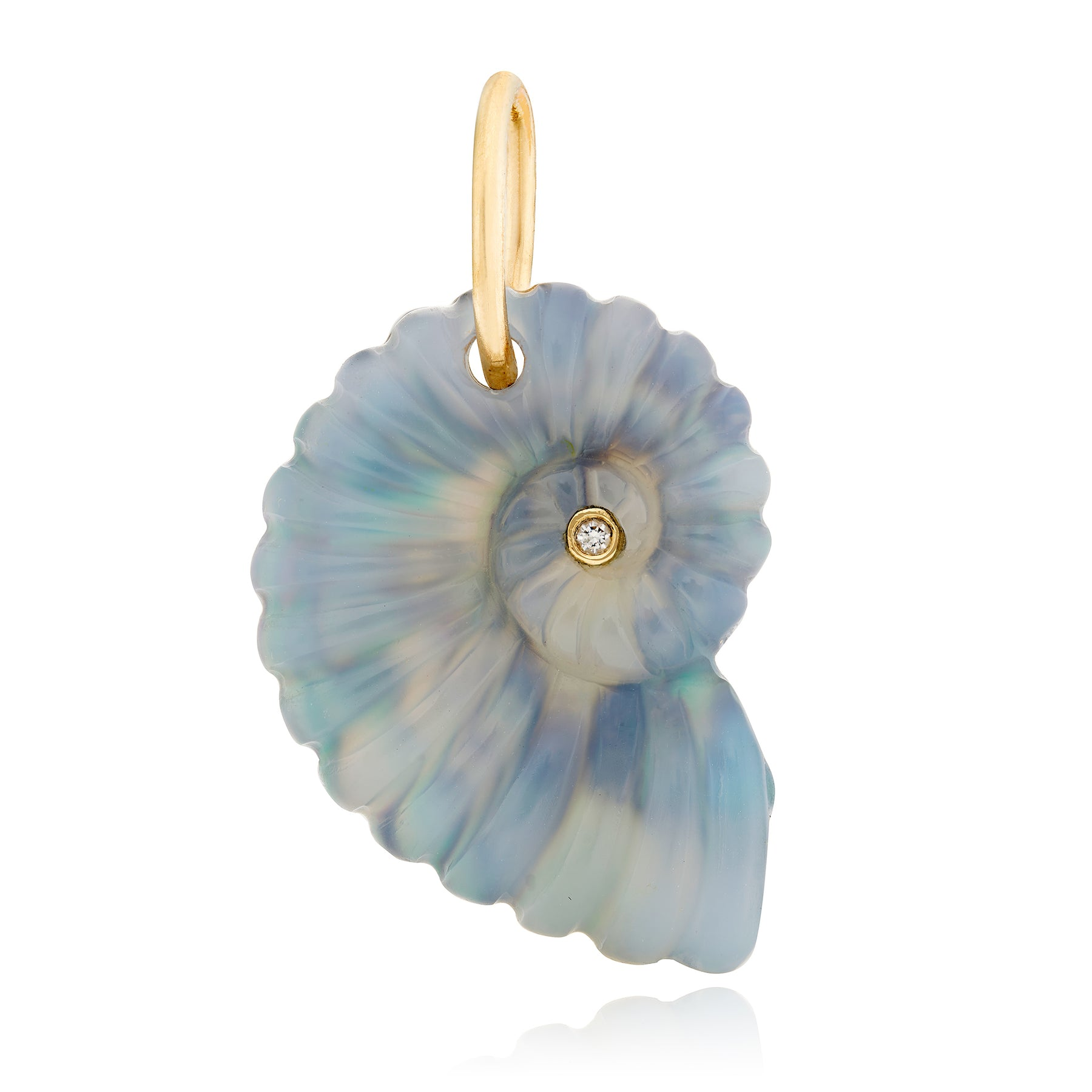 14k Yellow Gold Abalone And Chalcedony Ammonite Charm