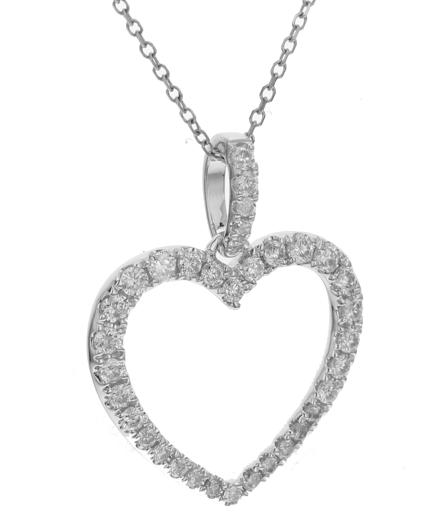 18k White Gold Heart Diamond Chain Necklace