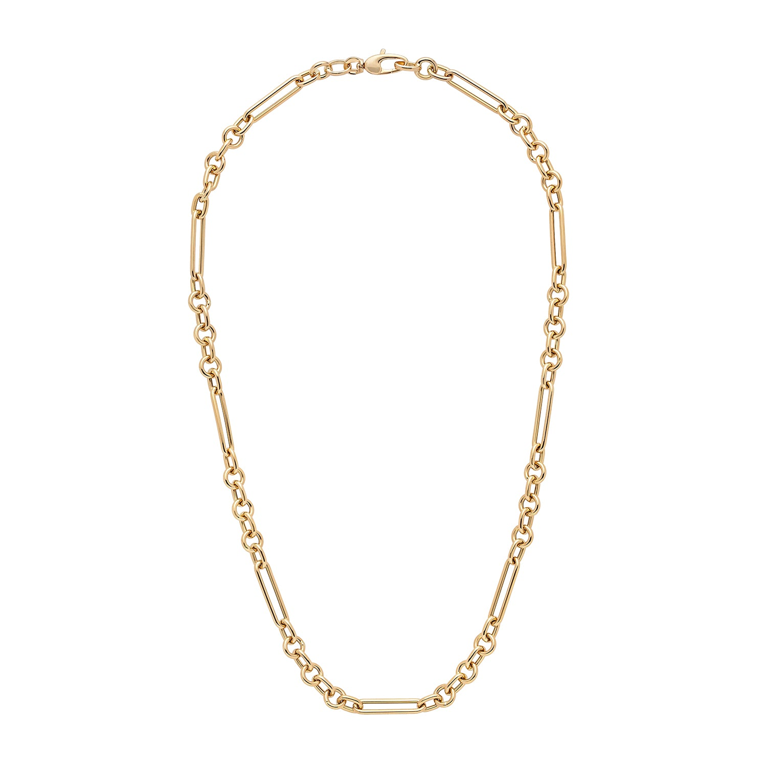14k Yellow Gold Elongated Figaro Chain Necklace