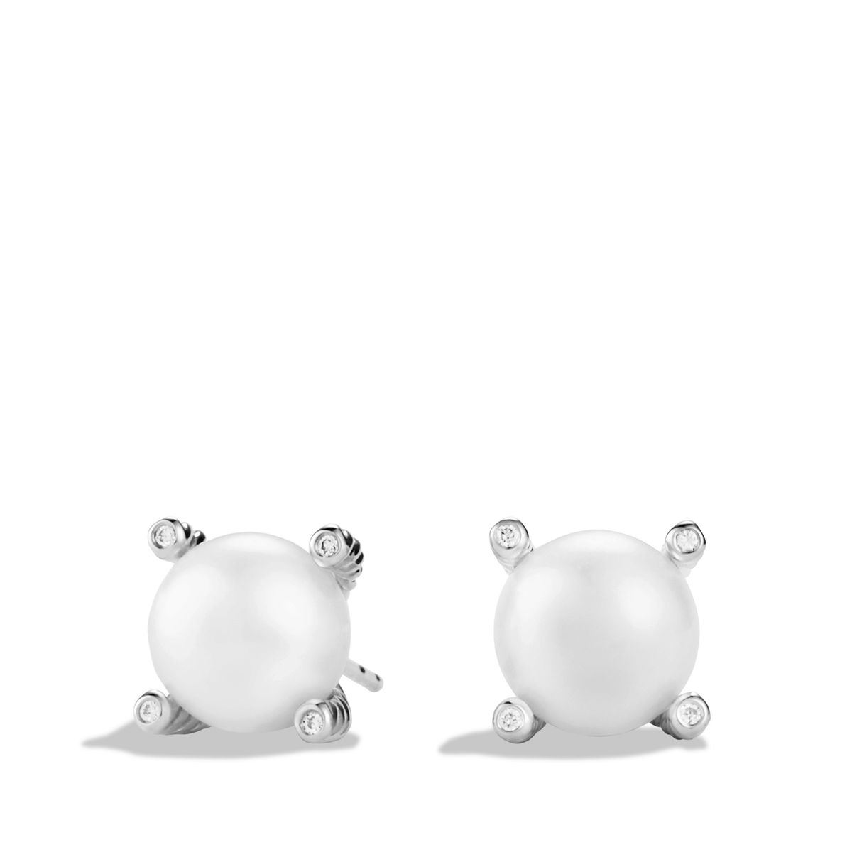Sterling Silver 14Mm Cable Pearl And Diamond Stud Earrings 0.05Ctw