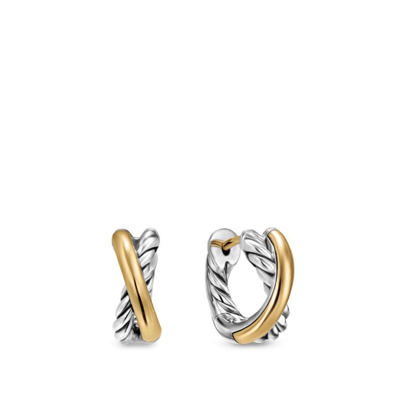 Sterling Silver And 18K Yellow Gold 5Mm Bold Crossover Huggie Earrings