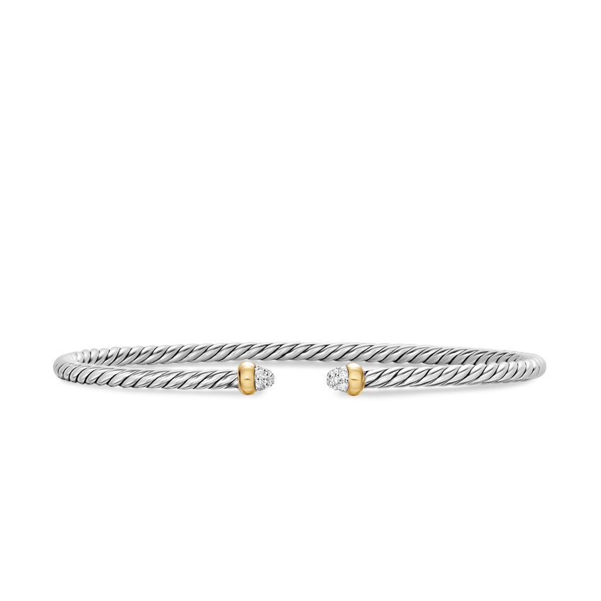 Sterling Silver And 14K Yellow Gold 2.6Mm Micro Cable Flex Bracelet With Diamonds Size