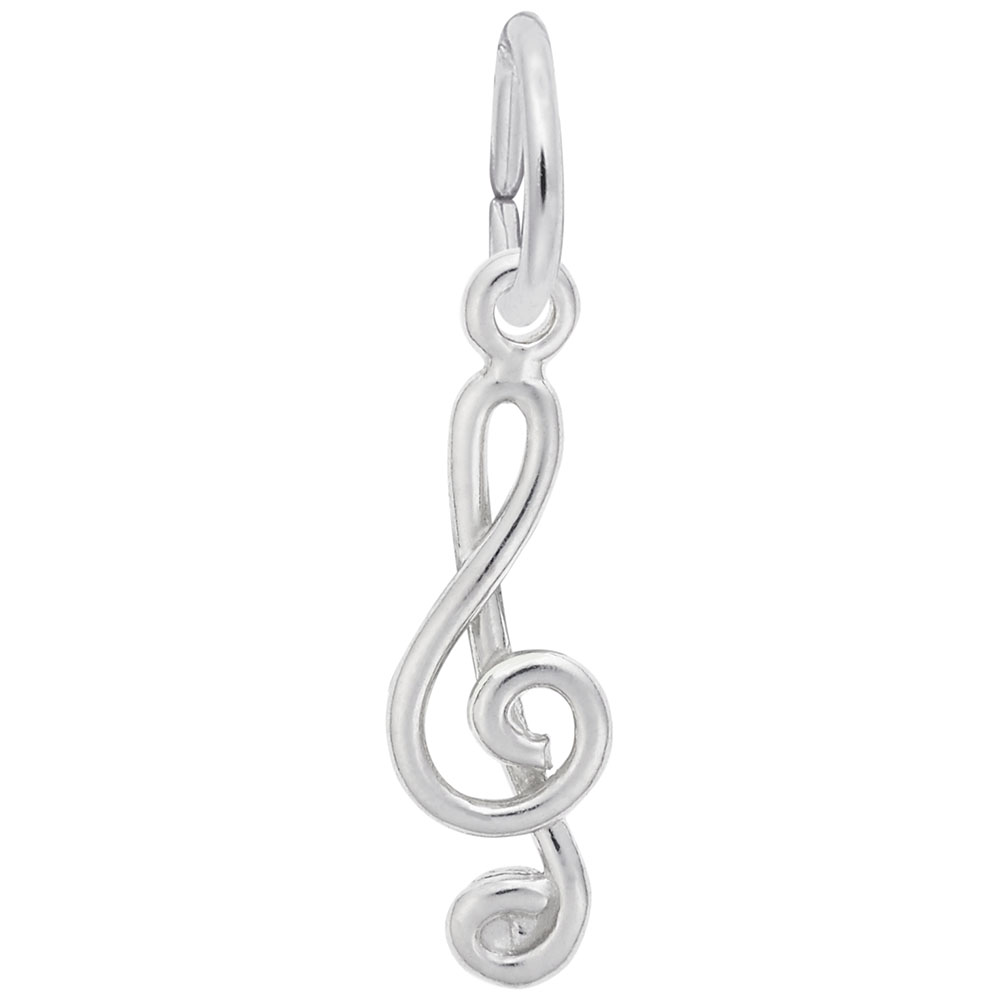Treble Clef Accent Charm - Rhodium Plated Sterling Silver