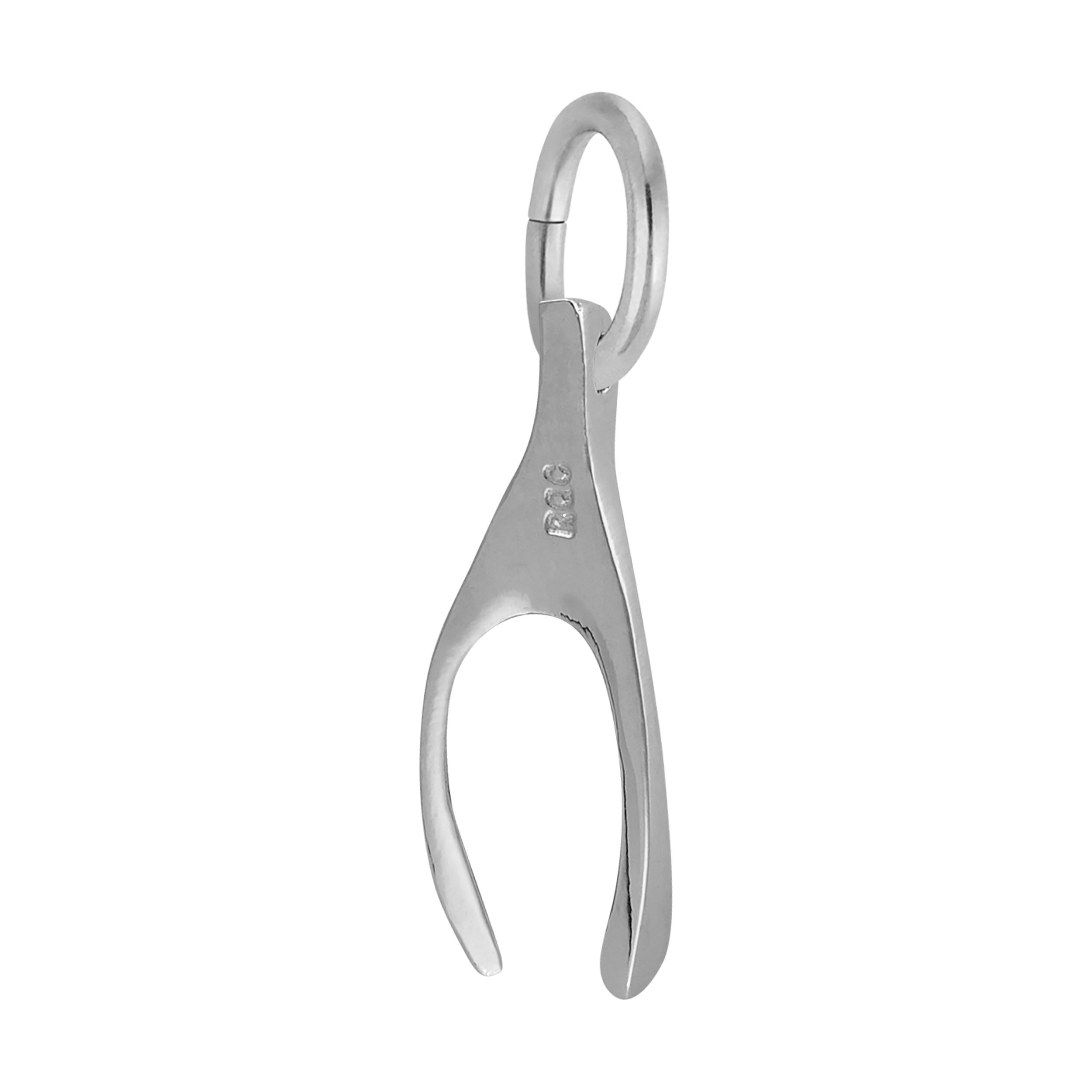 Small Wishbone Charm - Rhodium Plated Sterling Silver