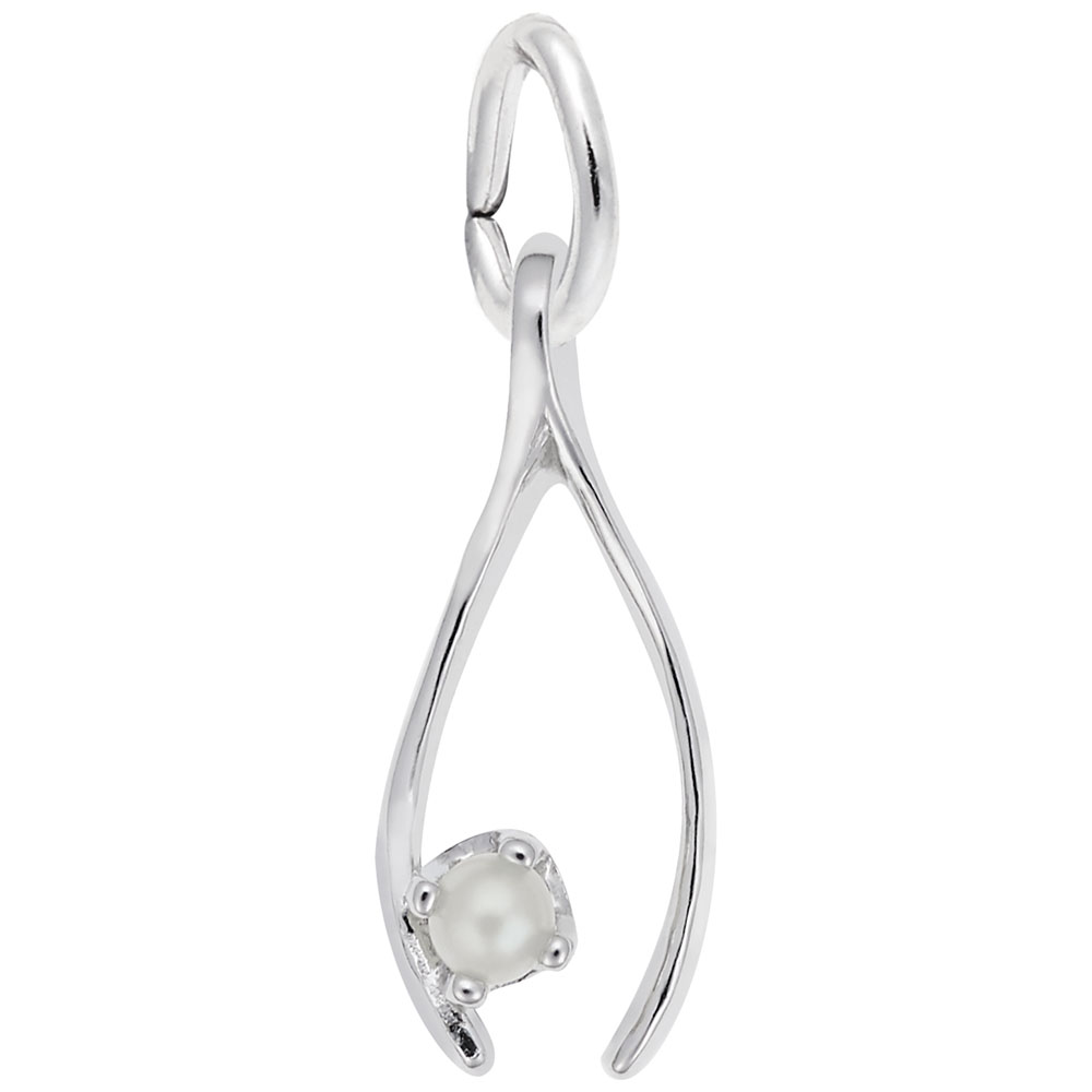 Wishbone with Pearl Charm - Rhodium Plated Sterling Silver